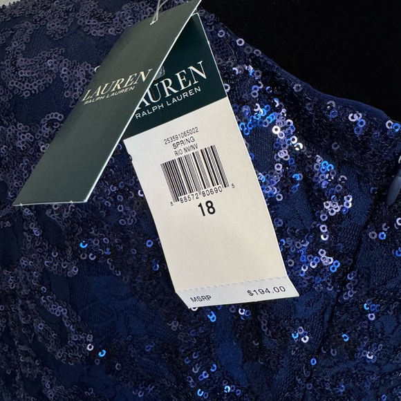 NWT Ralph Lauren - Long Sleeve Sequin Gown - Size 18 - Navy Blue - New w/Tags - Picture 3 of 7